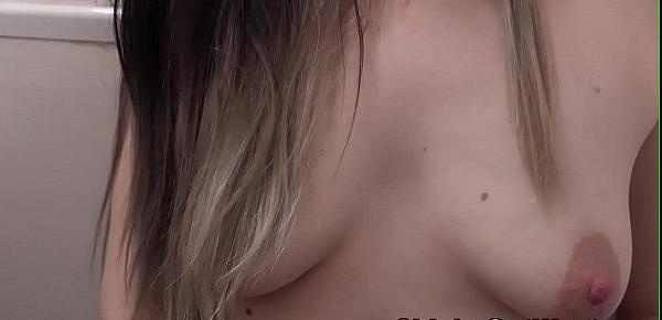  Stockinged amateur teen with small tits